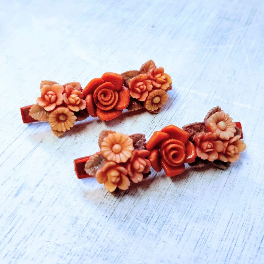 Vintage Floral Barrettes (set of 2)